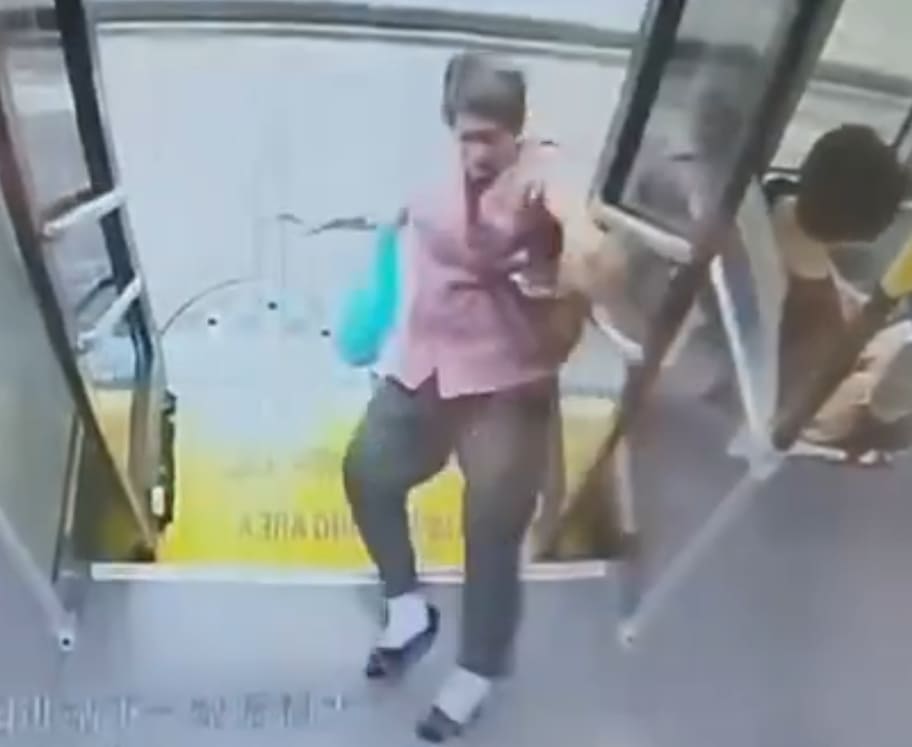 Elderly Woman Falls Out Of The Bus Head First On Street