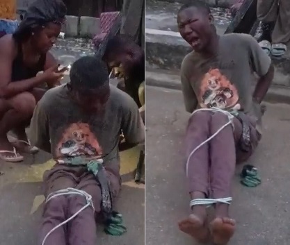 Captured Thief Flogged, Tortured With A Pepper Spray In The Eyes