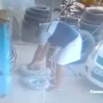 Tire Explodes In Mechanic's Face In India