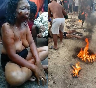 Sadistic! Woman Alleged Kid Kidnapper Burned Alive by Mob In Papua