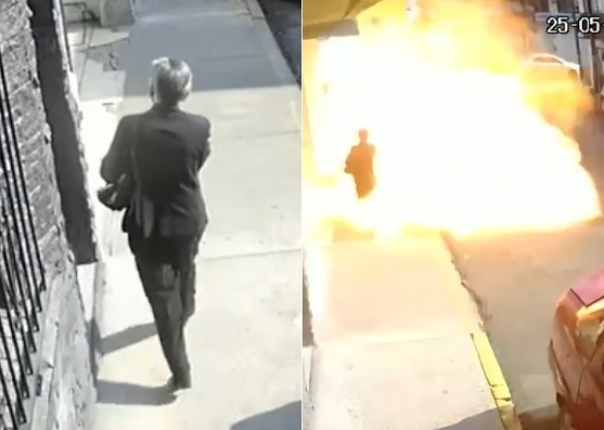 Pedestrian Gets Blown into Pieces as a Bakery Explodes (Action & Aftermath)