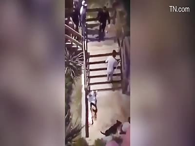 Shocking moment bouncer throws woman down steps breaking her leg