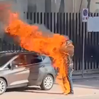 Man Douses Himself with Petrol and Sets Himself on Fire In Front of the Police Station In Italy