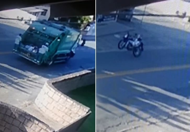 Garbage Truck Cuts Cable Sending Biker for Unexpected Ride