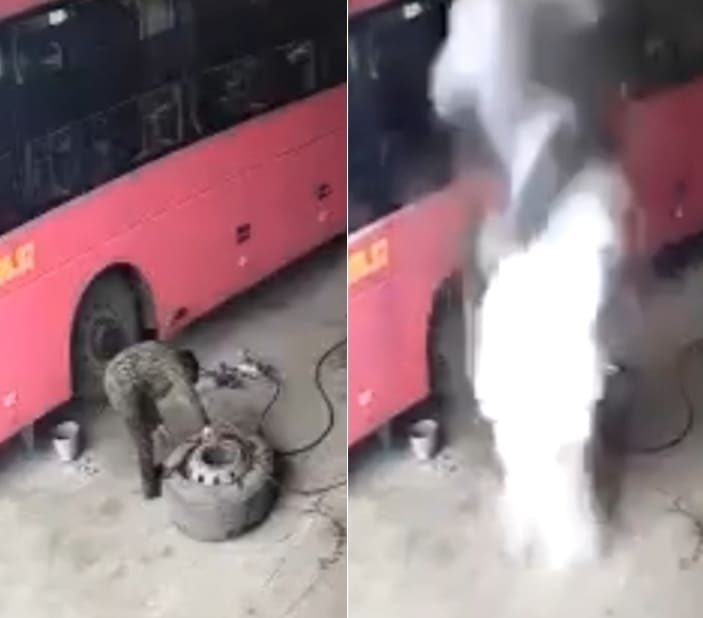 Instant Death For Mechanic Inflating Tire