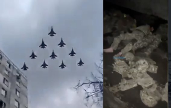 Russian Fighter Jests, Civilians Blown out of Vehicles