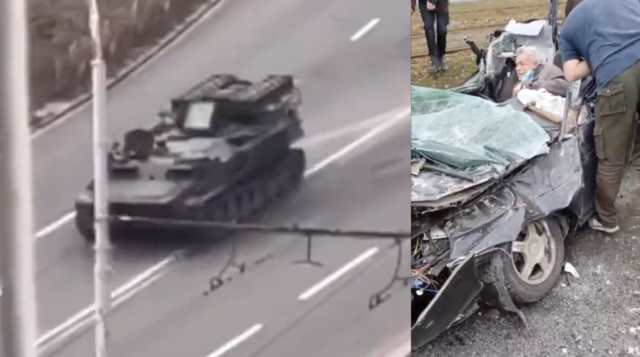 Tank Runs Over Elderly Civilian Car In Kyiv, Ukraine!