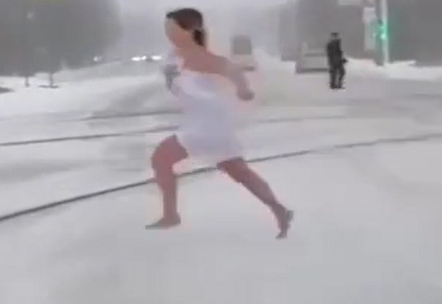 Chick in Only a Towel Runs Head First into Car