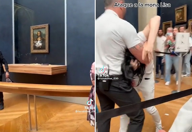 Dude Throws Cake at the Mono Lisa... Gets Beat.