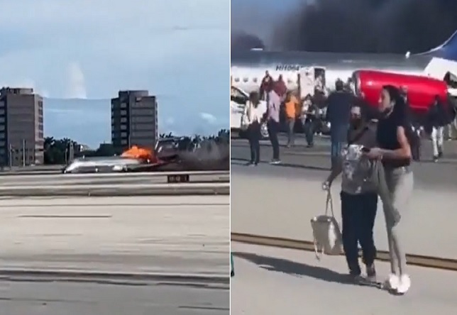 RAW VIDEO: Plane in Miami Bursts into Flames as