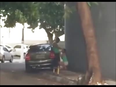 Couple in Green Tank Tops Fucking in the Street