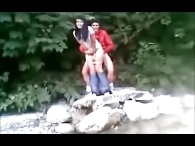 Couple Caught Having Sex in the Woods and the Girl Feels Ashamed