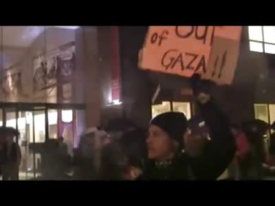 Jew Hater Attacks Cameraman during Protest of Isreali Battle with Gaza 