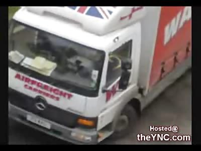 Road Rage Maniac attacks a Trucker in his Own Cab