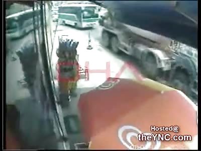Woman crossing the Street with her Daughter gets Run Over by a Cement Mixer