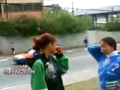 Girl uses her Opponents Head as a Basketball on the Concrete