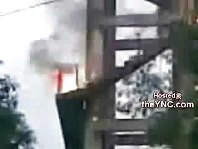 Suicide by Fire: Man lights Himself on Fire and Runs Down the Stairs in Front of Horrified Crowd (Watch Full Video)