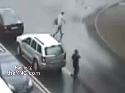 Man on Cell Phone too Busy to Look both Ways......Gets Destroyed Head on by Car