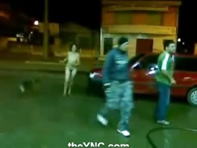 Completely Naked Woman chases Guys around Outside like a Schoolgirl....