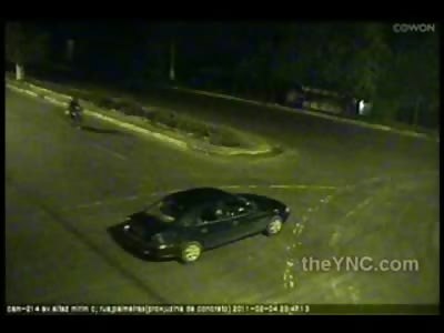 Motorcyclist Runs Directly into Vehicle ......Vehicles Takes off 