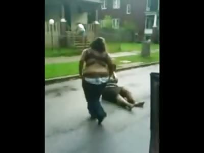 Fat Girls so Fat they Cant Fight stripped nearly Naked in the Street 