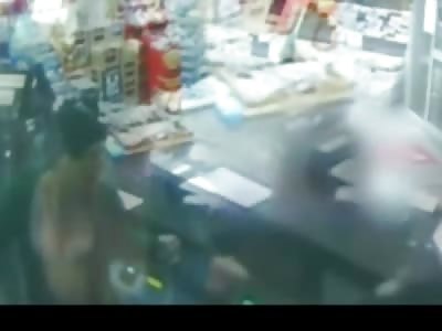 BIG BREASTED BANDIT: Female with Huge Tits Robs Store with a Knife