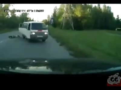 Man Jumps out of his Van as it Crashes into Car.....Then he Waves to the Other Driver