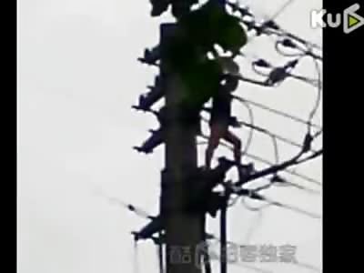 Deranged Lunatic Dies When Jumping off Power Line because She Couldn't Find a Live Wire to Electrocute Herself