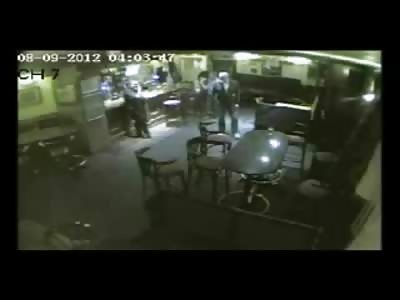 Drunk Idiot Smashes the WRONG Window in a Bar, gets Clobbered with a Bar Stool