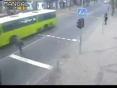 Drunk Guy Plays Frogger with a Green Bus...Doesn 't End tou Well