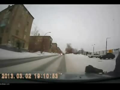 Poor Elderly Woman is Fatally Struck Crossing the Snowy Russian Road