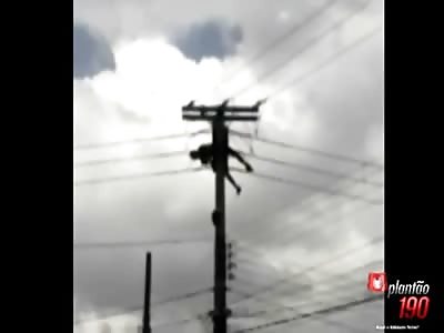 Drunken Moron Climbs Powerlines and Gets Electrocuted ... Crews Hurry to Rescue this Idiot